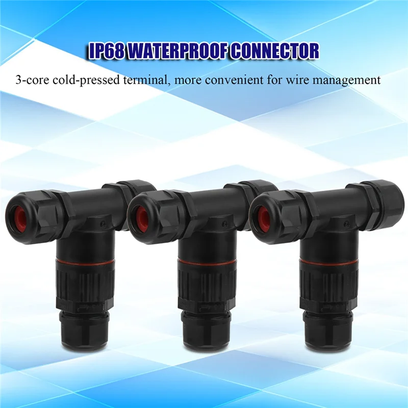 

M12K-Industrial 3 Way T Shape IP68 Waterproof Electrical Cable Connector 3Pcs Outdoor Wire Middle Connection