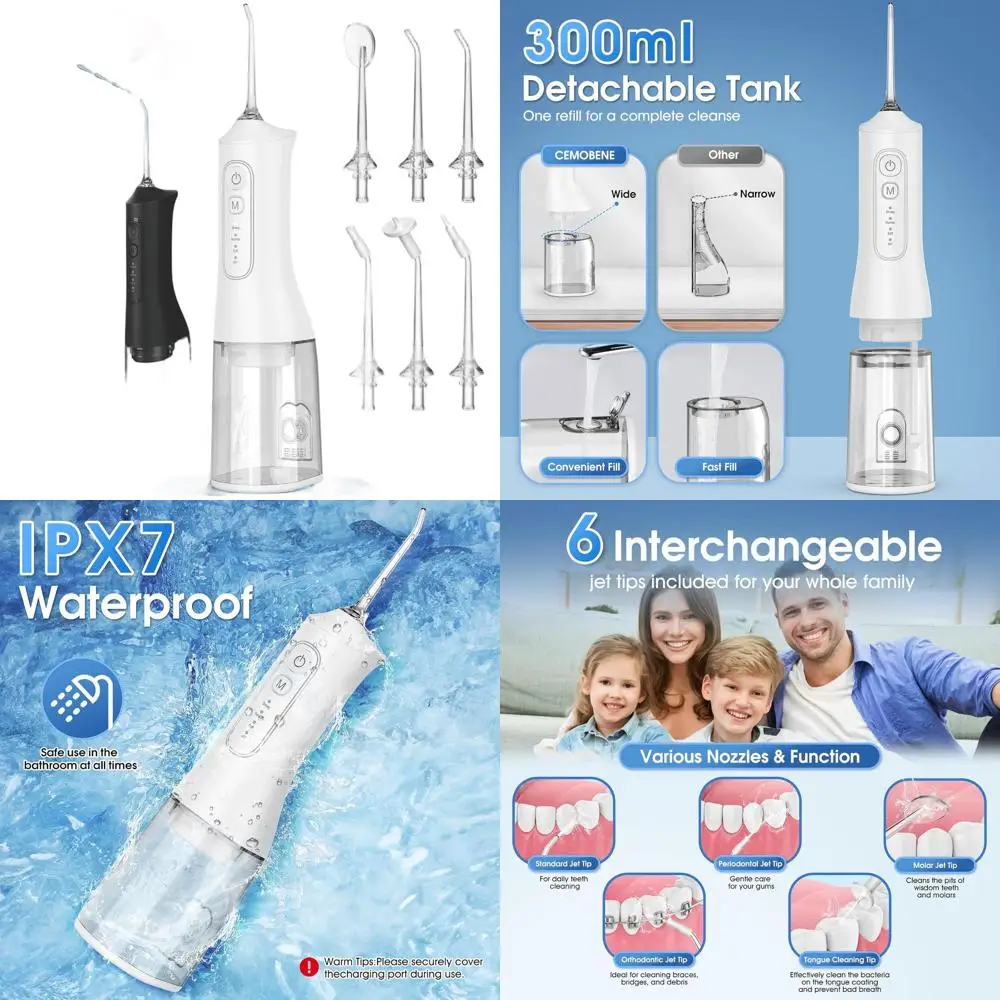 

Portable 300ML Rechargeable Water Flosser with 4 Modes and 6 Tips for Daily Oral Care and Travel