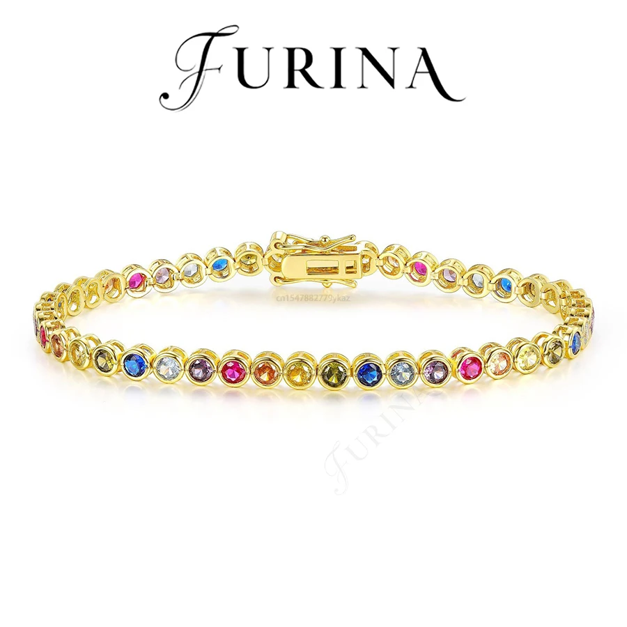 Furina 18K مطلية بالذهب قوس قزح محظوظ سوار فاخر نمط أعلى مجوهرات 5A الصف الملونة الزركون لصديقة عاشق هدية مثالية #6