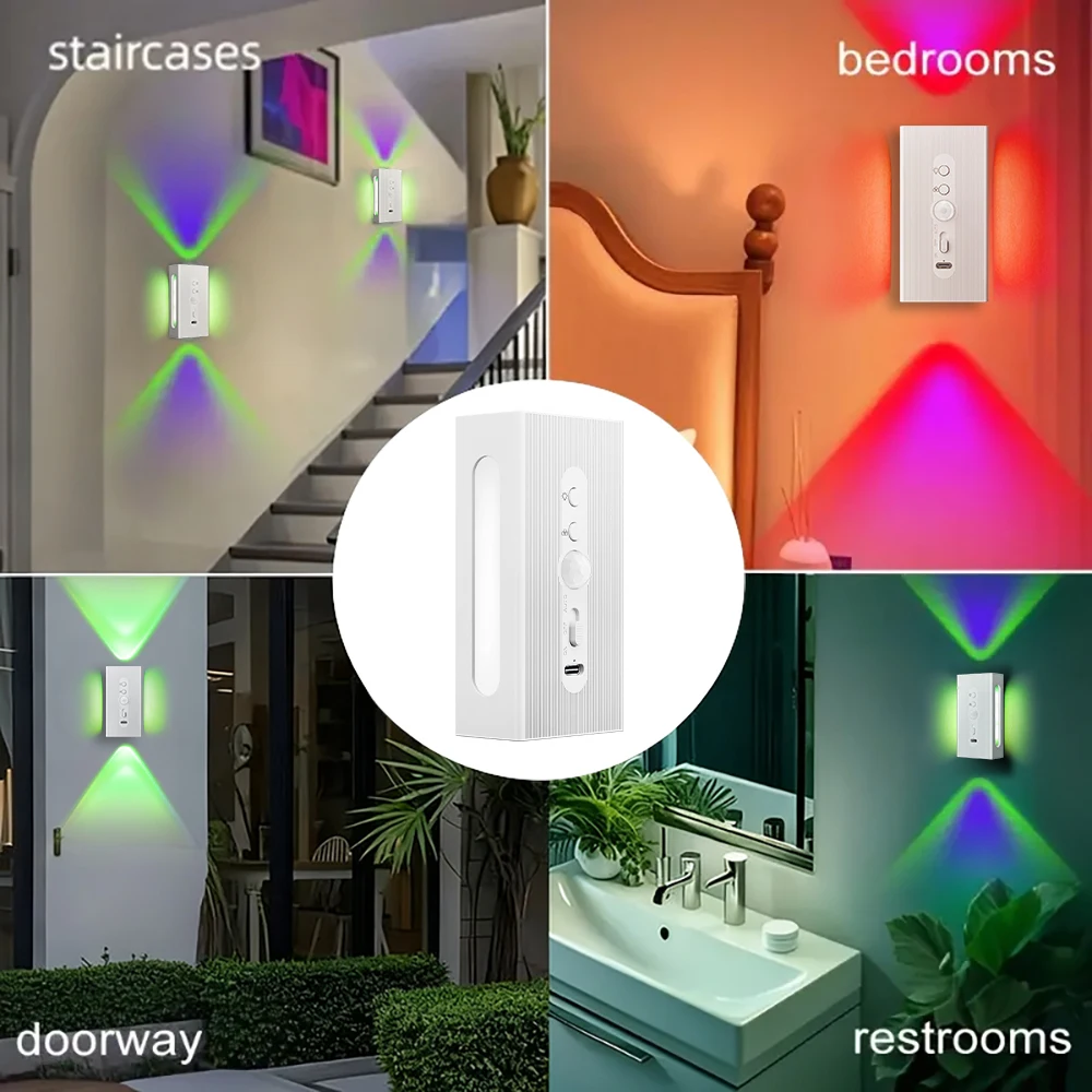 USB Rechargeable Motion Sensor Led Night Light Indoor Wireless RGB Magnetic Wall Lamp for Cordless Bedroom Ambient Stair Decor