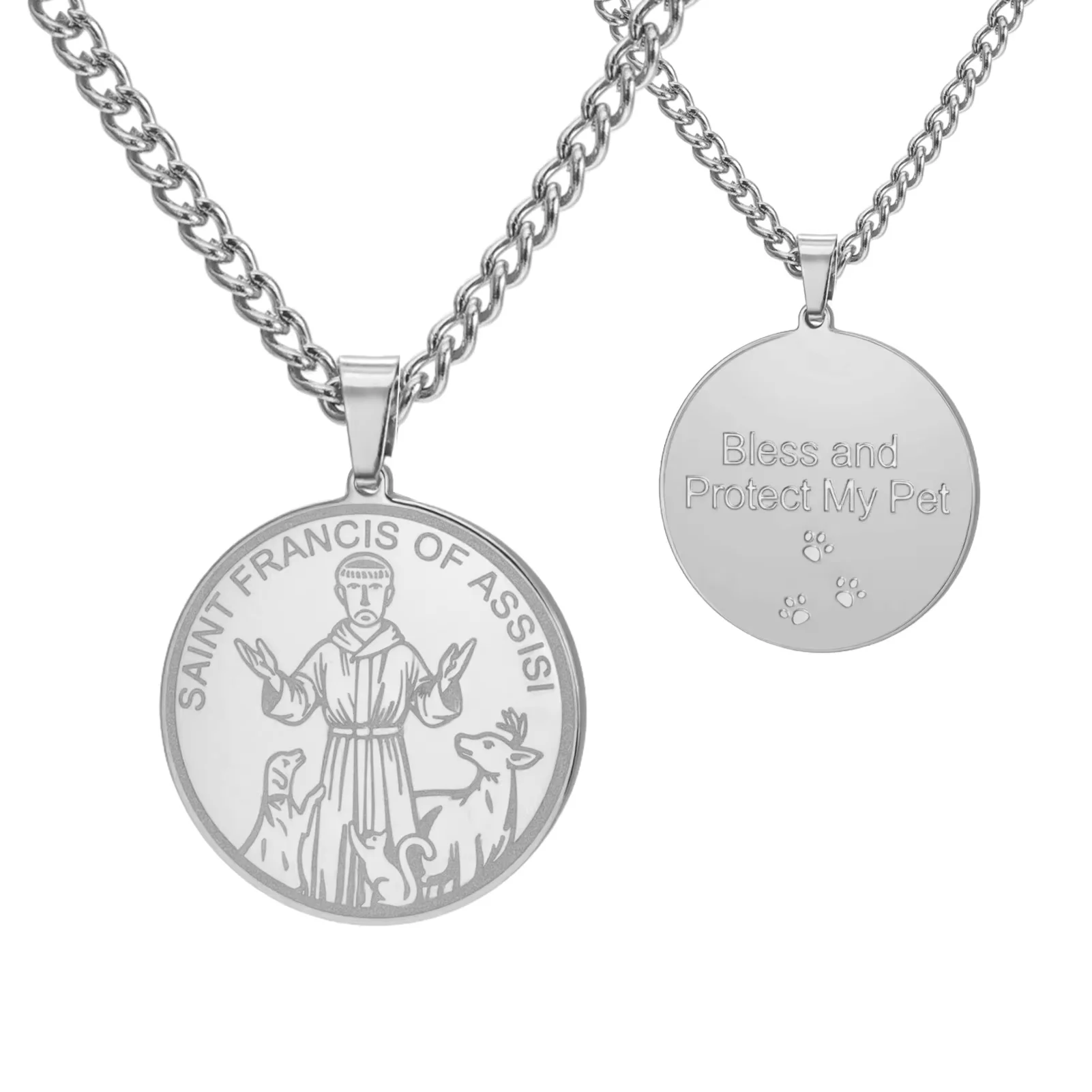 LIKGREAT سانت فرانسيس ميدالية قلادة للرجال النساء الكلب نعمة حماية الكاثوليكية القديس الدينية مجوهرات من صلب لا يصدأ هدايا #1