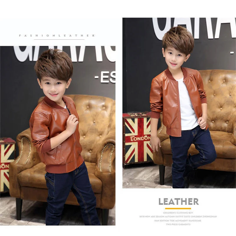 2023 New Boys Fashion Leather Jackets Spring Autumn Teens Long Sleeve Pu Coats Kids Clothes For 2-14 Years Boy Leather Outerwear