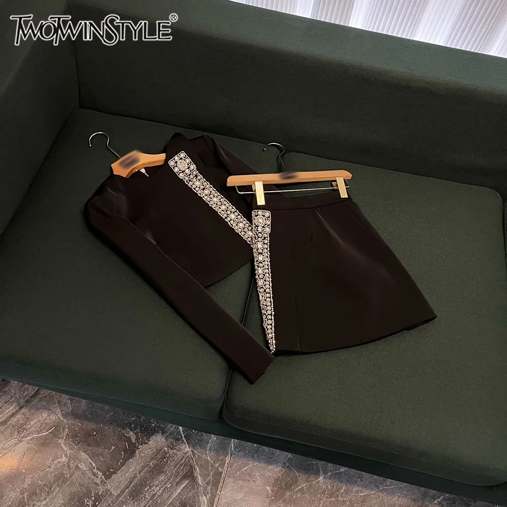 TWOTWINSTYLE Design Sense Solid Two Piece Sets For Women Round Neck Long Sleeve Top High Waist Skirt Sexy Set Female KSE515895