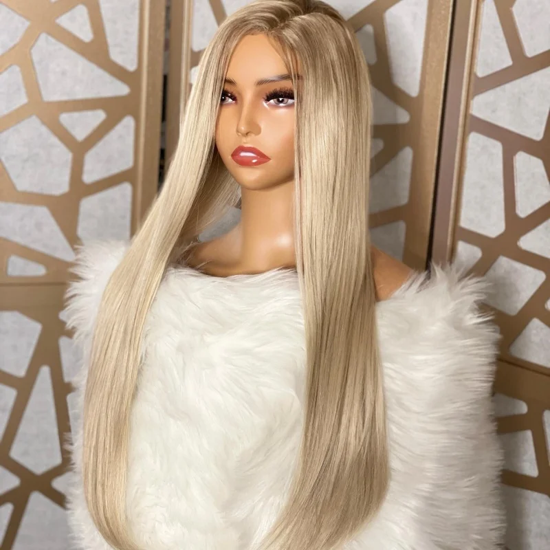 Długa jedwabiście prosta koronkowa peruka dla kobiet do codziennego użytku Blond peruka z prawdziwych naturalnych włosów 13×4 HD Lace Wigs