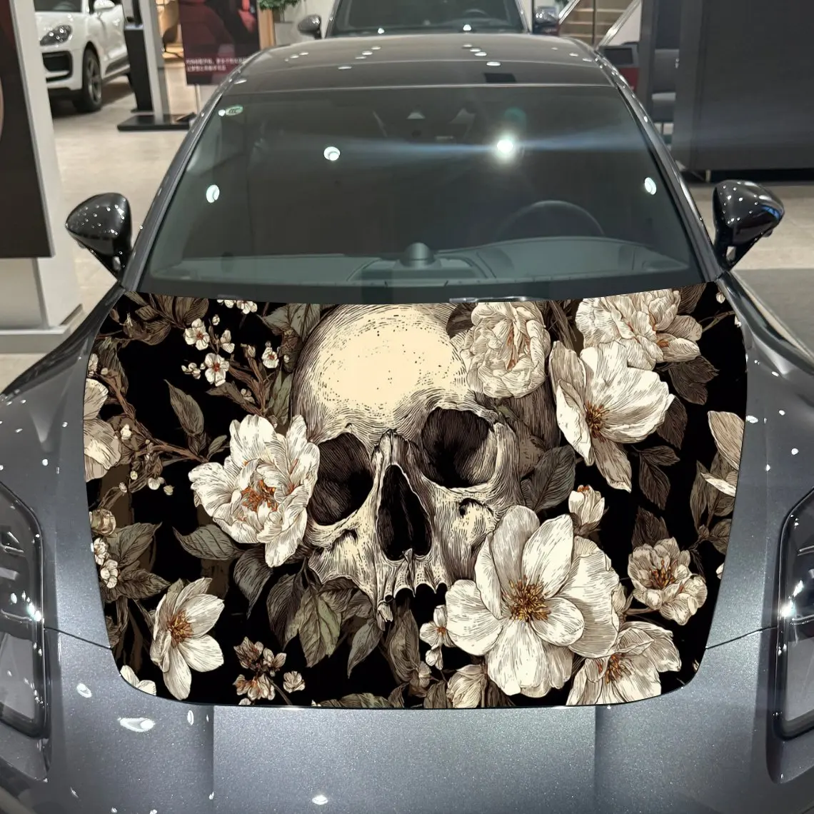 Car Decals A Floral Motif In Vintage Tones Close - Up With Intricate Blossom Details, Retro Aesthetic And Elegant Visual Narrati