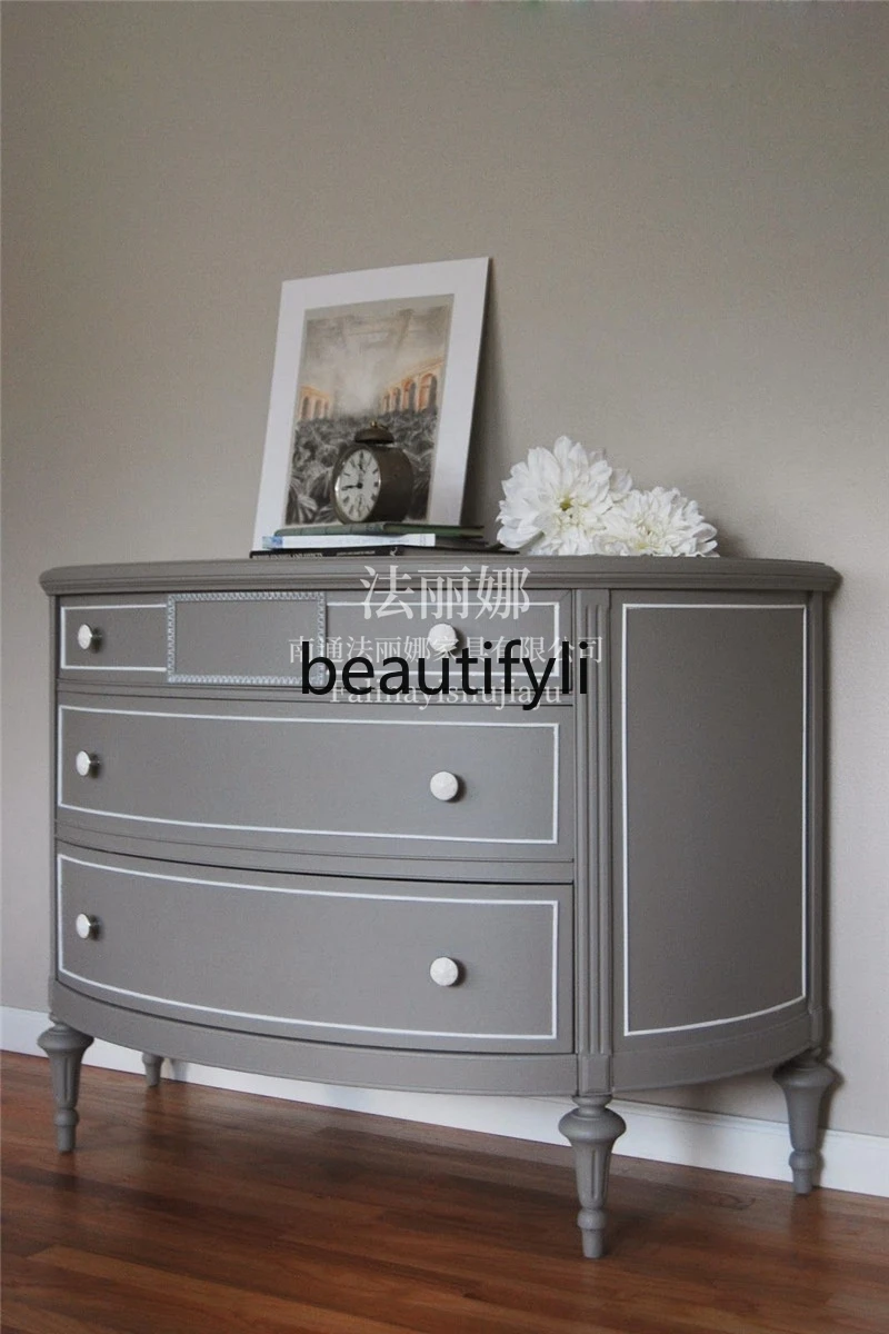 خزانة الشرفة الخشبية الصلبة الفاخرة الخفيفة، خزانة تخزين بأدراج نصف دائرية، خزانة ديكور لغرفة المعيشة #5