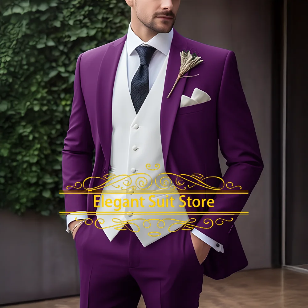 Men's Suits Elegant Wedding Blazer Slim Fit 3 Pcs Jacket Pants Vest Luxury Costume Homme Formal Party Male Clothing