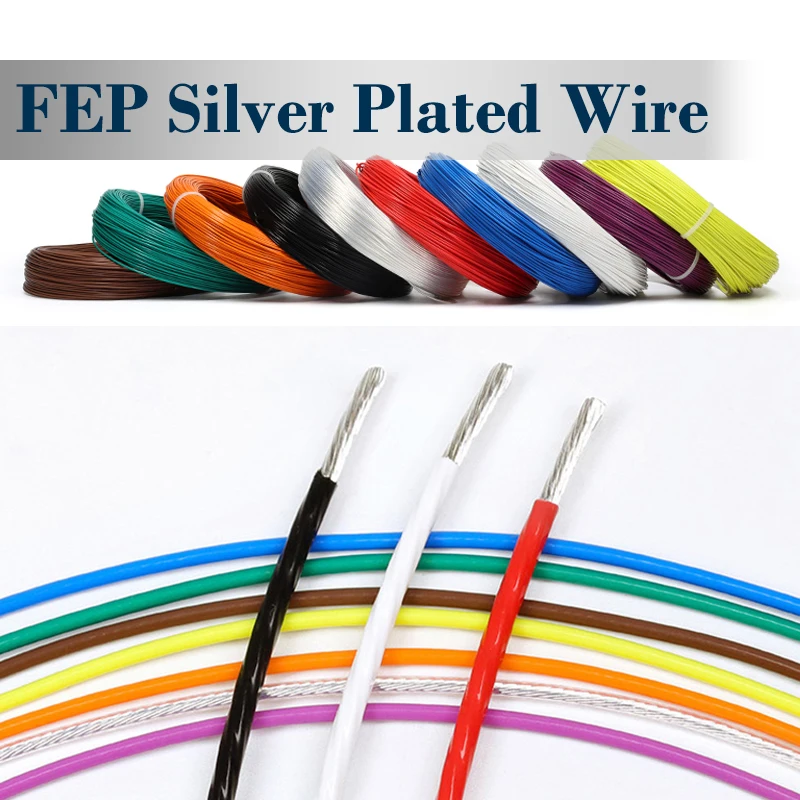 

30AWG~10AWG FEP Wire Silver Plated High Purity OFC Electronic HiFi Audio Speaker Headphone Copper Cable For 3D Printe 1/5m