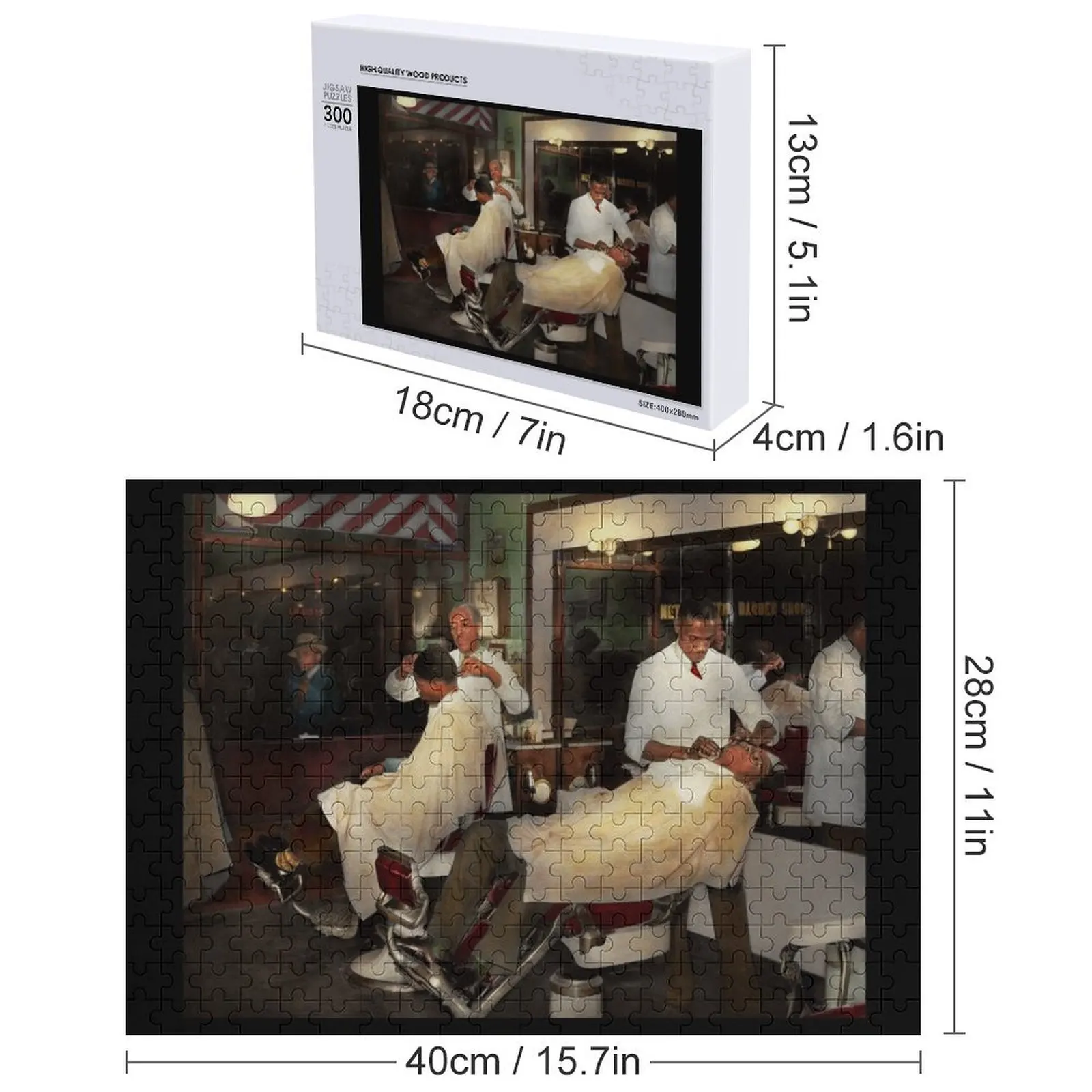 الحلاق - التقليد المعزز لزمن عام 1941 أحجية الصور المقطوعة للأطفال الصناديق الخشبية