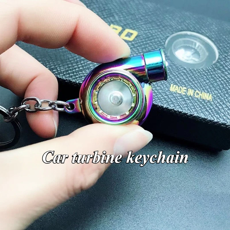 Car Mini Turbo Sound Turbocharger Keychain Metal Creative Luminous LED Turbine Car Keychain Pendant Key Holder Accessoies 