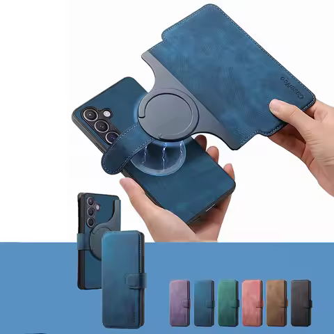 For Magsafe Magnetic Card Wallet Case For Samsung Galaxy S26 S25 FE Edge S24 S23 S22 S21 Plus Note 20 Ultra Case 2In1 Flip Cover