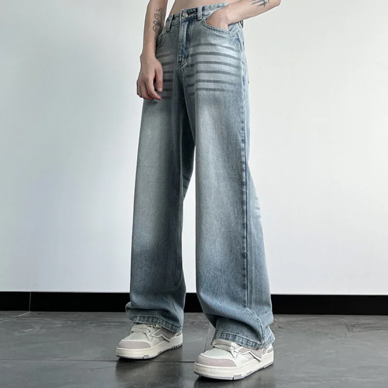 Jean à Jambes Larges pour Homme, Pantalon Décontracté, Couleur Unie, Design à la Mode, Streetwear, Nouvelle Collection Printemps