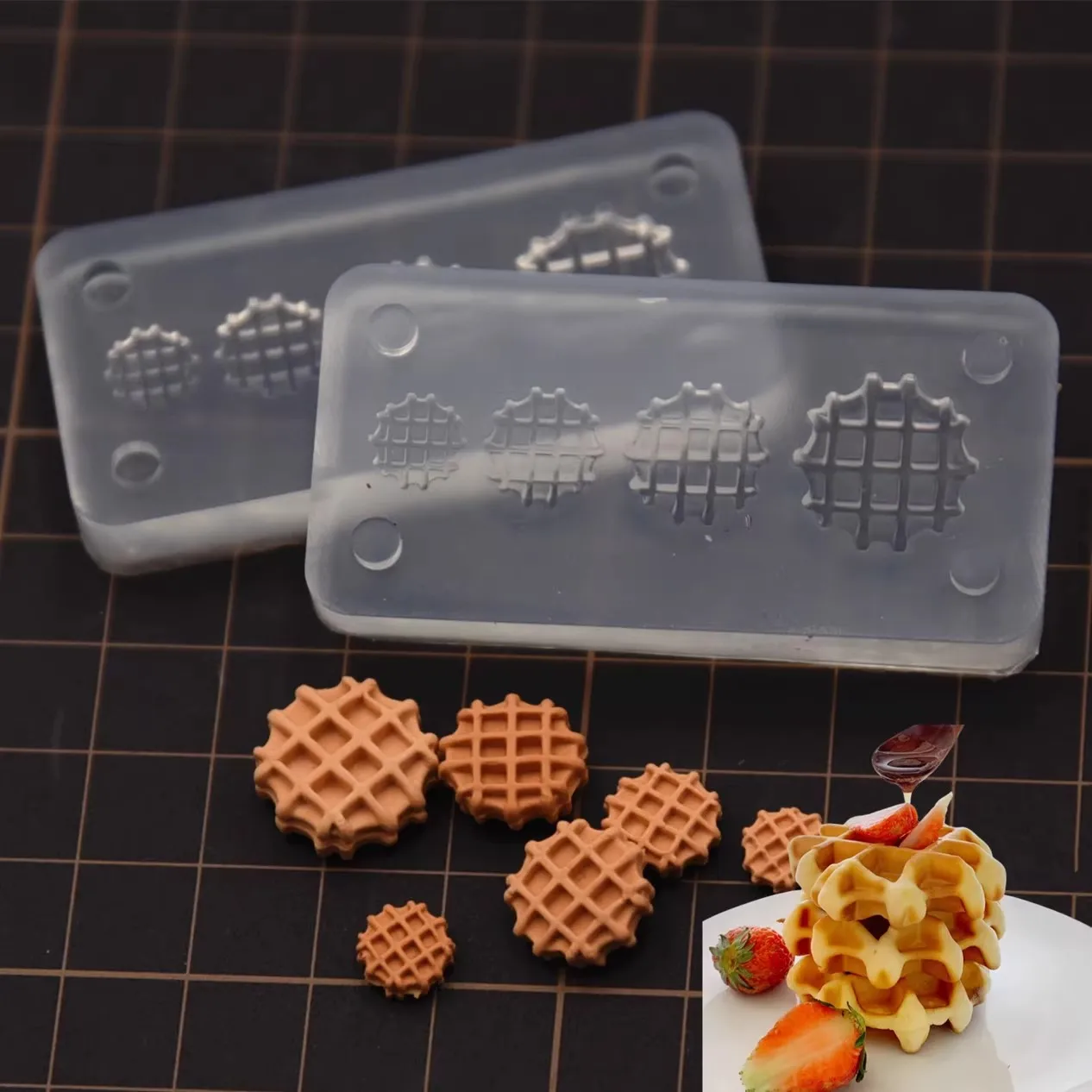 

2pcs Set Miniature Waffle Biscuit Dessert Silicone Mold Ultra light Clay DIY Molds