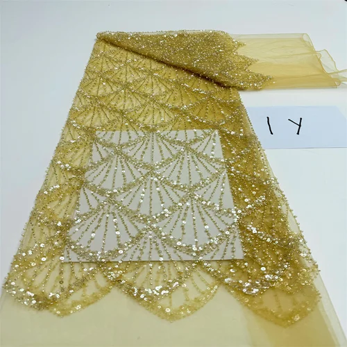 Tela de encaje de tul para novio nigeriano africano, bordado de lentejuelas de alta calidad con cuentas, vestido de fiesta de boda francés nigeriano, 1 yarda