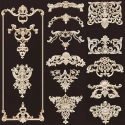 Europe Wood Appliques Molding Decals for Furniture Home Decor Carving Onlays Flower Background Wall Decoration Wood Figurines
