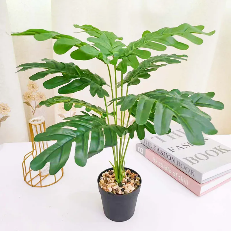 40cm 9Leaves Fake Plants Large Artificial Palm Tree Branch Plastic Tropical Palm False Turtle Leaf For Home Garden Room Decor