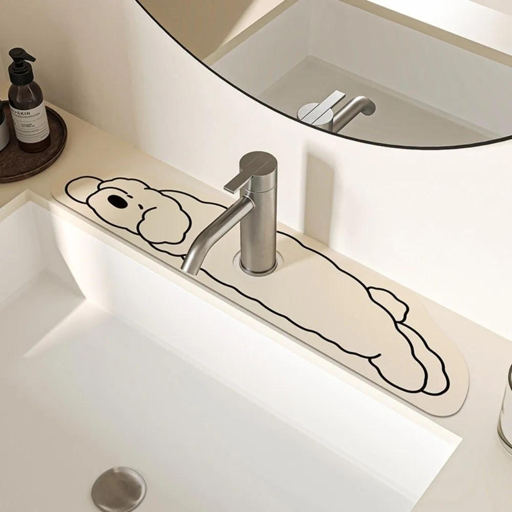 Cartoon Puppy Faucet Draining Mat Quick-Drying Thickened Sink Countertop Mat Absorbent Diatom Mud Sink Draining Mat