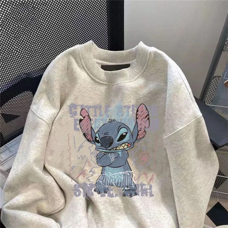 Stitch Women Autumn Winter Round Neck Fashion Printed Pullovers New Korean Version Loose Casual Tops Trend Niche Style Pullovers