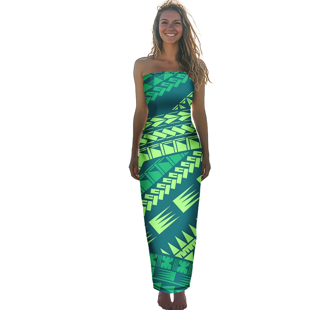 Sexy Ladies Party Beach Wrap Style Dresses Oversized Island Tribal Floral Print Polynesian Hawaiian Bodycon Dress For Women
