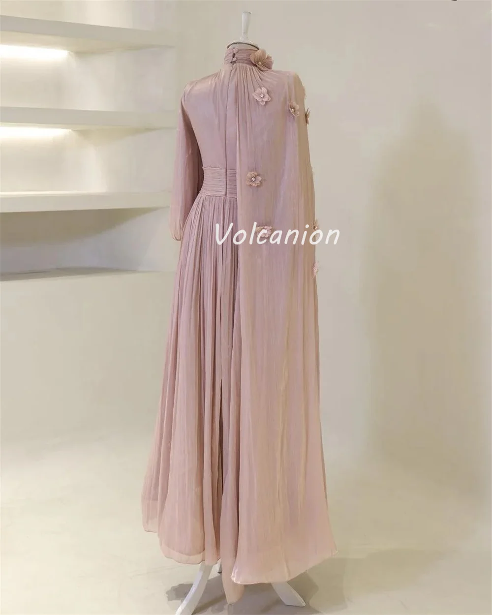 Customized Formal Classic Chiffon Flower Rhinestone Straight High Collar Long Dresses Bespoke Occasion Dresses Elegant Retro