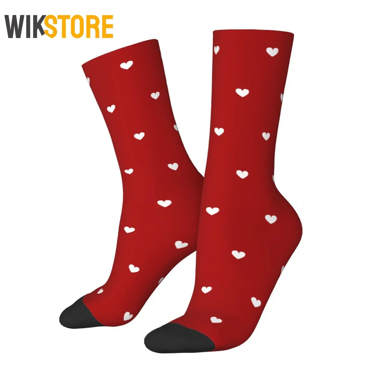 Funny Fashion Men's Socks White Hearts Pattern On Red Background Skateboard Women's Socks Spring Summer Autumn Winter Crazy Sock