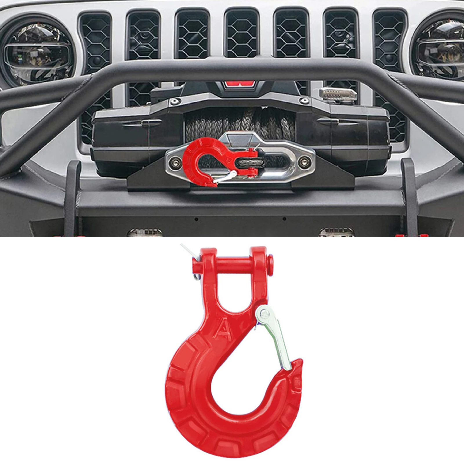 New 35000Lbs/16T Winch Cable Hook Clevis Rigging Tow Trailer Latch For Tank300/ATV/Boat/Truck/RV Spring-Loaded 4x4 Accessories