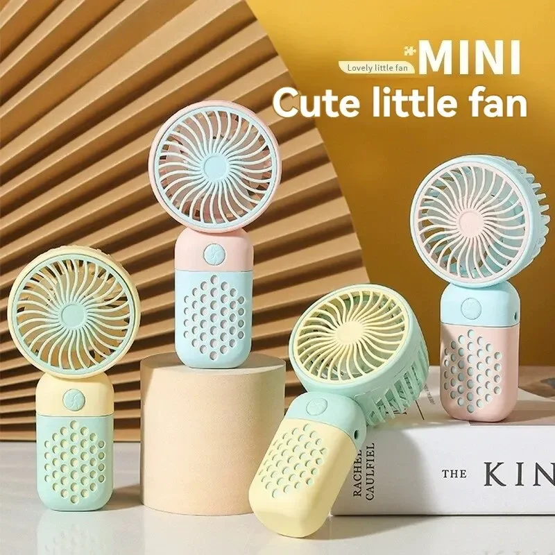 2024 Intelligent Charging Fan Cartoon Cute Student Rechargeable Portable Fan USB Mini Handheld Fan Indoor and Outdoor Pockets