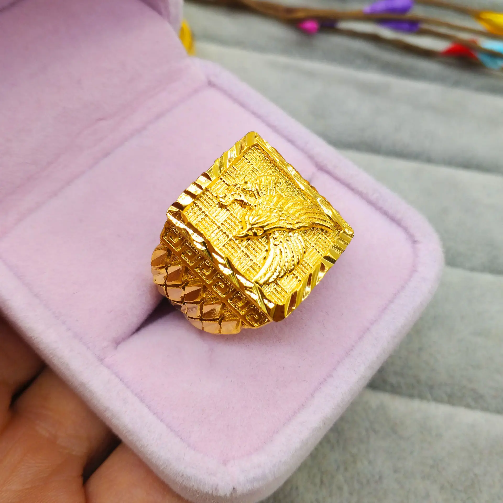 Fadeless Sand Gold Eagle Ring for Men Adjustable Open Unique Design Imitation Gold Vintage Wedding Daily Party Wear Jewelry Gift