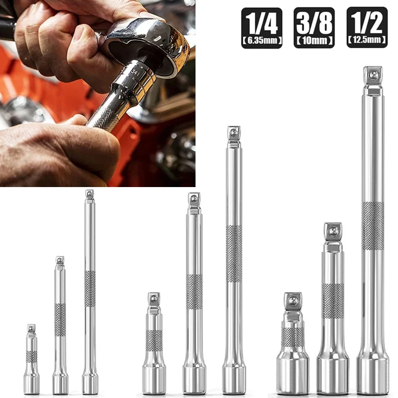 

1/4 3/8 1/2 Socket Ratchet Wrench Extension Bar 50/75/100/125/150/250mm Long Bar Steering Sleeve Connecting Rod Accessories