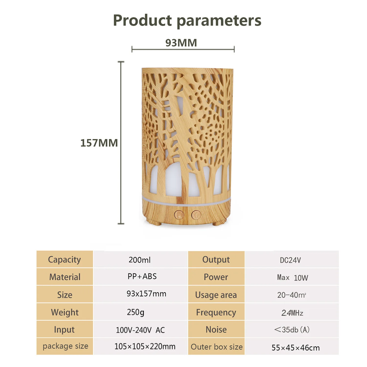 家庭用および寝室用のエッセンシャルオイルとアロマディフューザー,200ml,コールドミストスプレー,7色LEDナイトライト