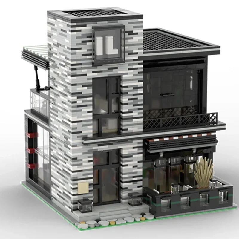 Moc blocos de construção modular vista rua bar e restaurante tijolos técnicos diy montagem brinquedos construção para crianças presente do feriado