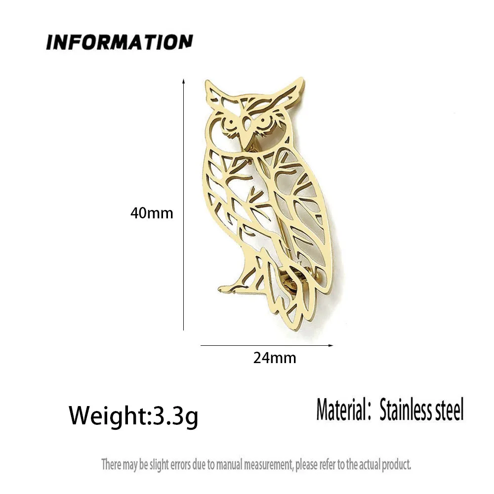 316L Stainless Steel Plated 18K Gold Tree Owl Hollow Brooch Lapel Pin Bird Nature Suit Backpack Unisex Metal Jewelry Gift