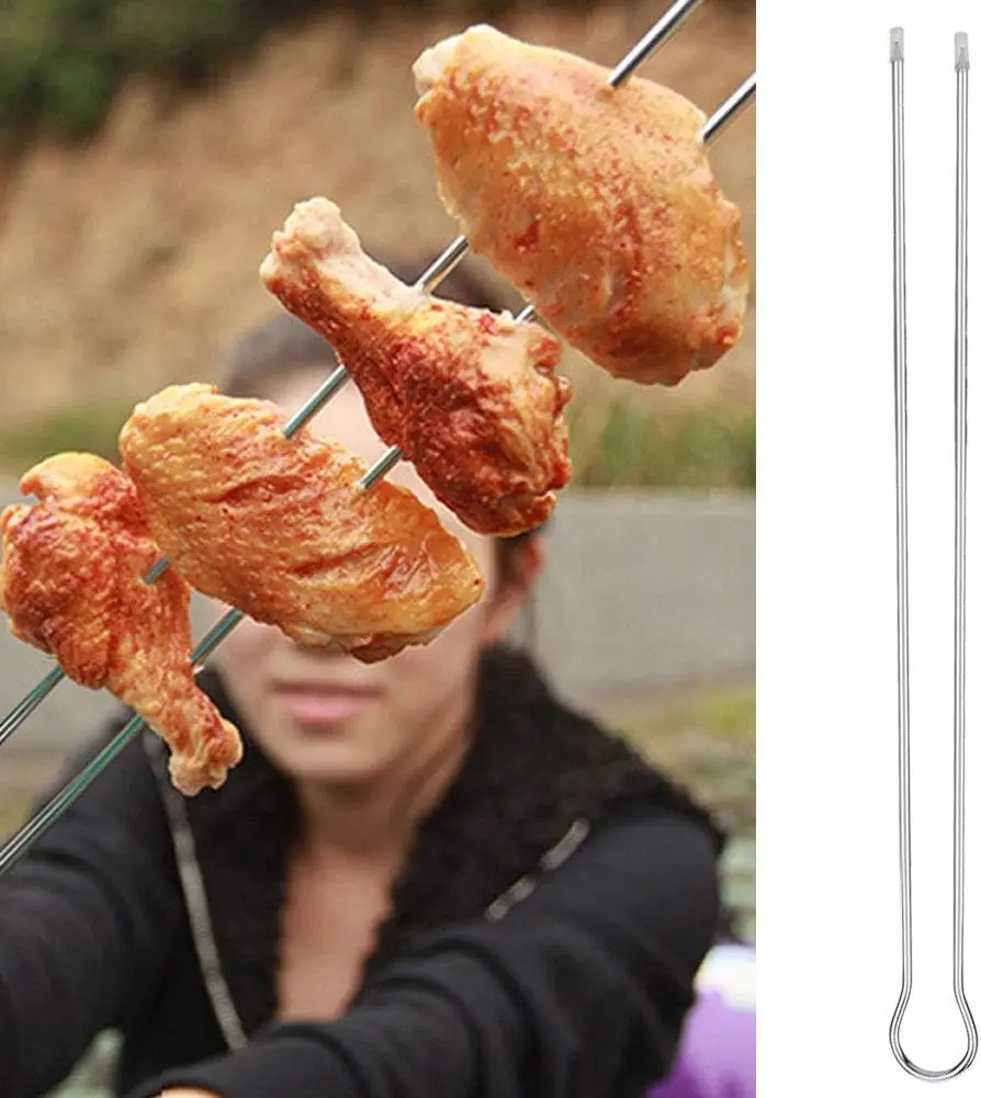Double Pronged Metal Grilling Skewers, 12inch BBQ Metal Skewers for Grilling,U-shaped Design Skewer BBQ Grill Set BBQ Fork Stick