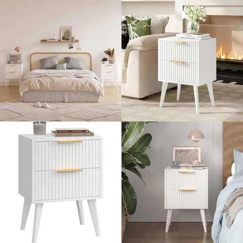 

White Nightstand with 2 Drawers, Metal Handle, Solid Wood Legs, Ideal for Living Room or Bedroom, Compact Size 11.8 x 16 x 22.4