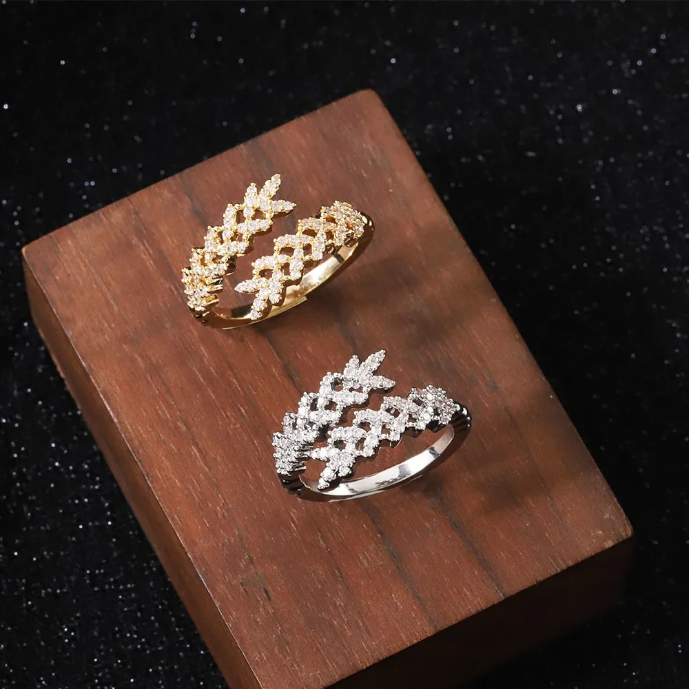 

Dual-Tone Zirconium Metal Olive Branch Leaf Open Ring Elegant Plant Series Jewelry Fashionable Accessory