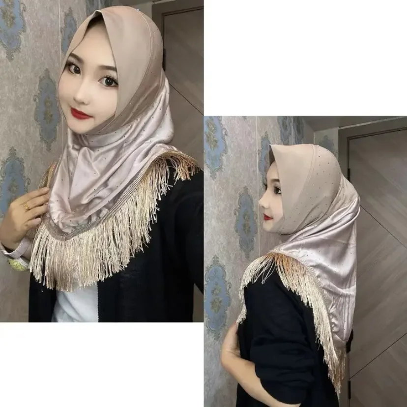 Bridal Shower Dubai Muslim Women Tassel Shawls Evening Party Hijabs