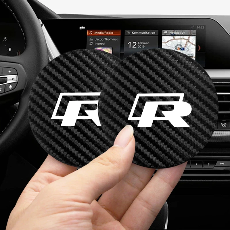 2Pcs Leather Coaster Anti-noise Water Cup Pad Cushion For Volkswagen R Touran Scirocco Passat Amarok T5 Phaeton Teramont Magotan