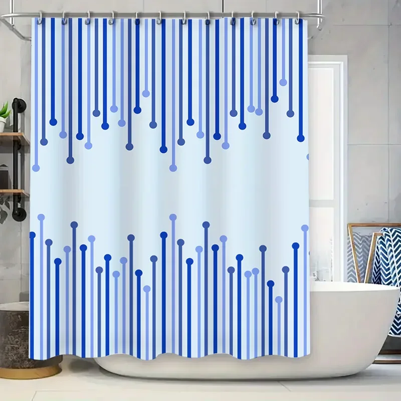 Blue Striped Shower Curtain Modern Design Bathroom Decor Waterproof Fabric Home Decoration Supplies Accessories Size: 180x240cmV