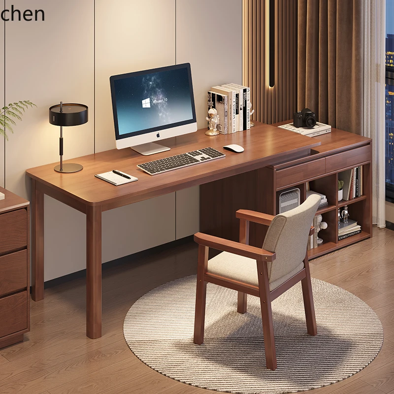 

HXL all solid wood computer desk bookshelf workbench office simple e-sports table