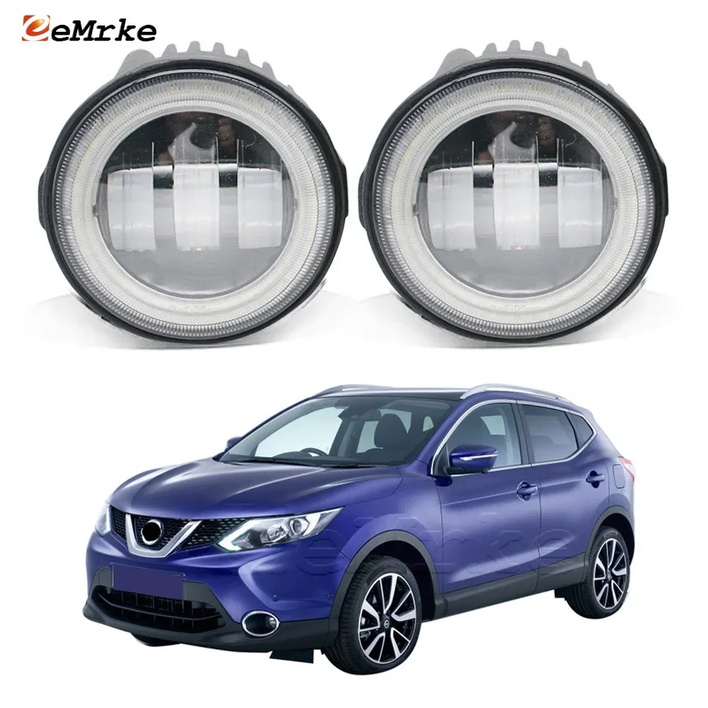 Left + Right Led Fog Lights Assembly for Nissan Qashqai J11 Dualis 2014-2017 Daytime Running Light 12V Car DRL Angel Eyes Ring