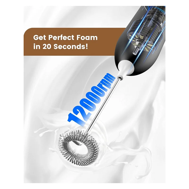 Pengocok Susu Stabil Dapat Diisi Ulang, Pengocok Susu Genggam yang Kuat untuk Kopi Latte, Cappuccino Tahan Lama