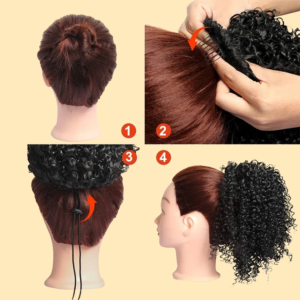 Belle Show 8 inci tali serut keriting Afro keriting ekor kuda sintetis klip Puff Di hiasan rambut untuk wanita warna hitam