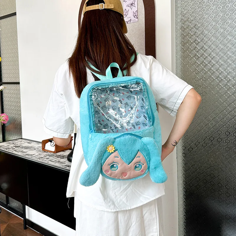 Anime Two-Dimensional Hatsune Miku Doll Backpack Cute See-Through Pain Bag Large Capacity Crossbody Backpack Students Jelly Bag