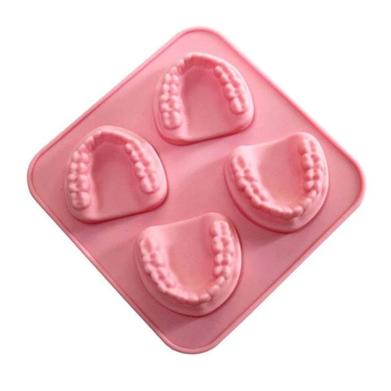 4 Hole Denture Teeth Shaped Mold Silicone Ice Tray DIY Ice Cream Mould Funny Gag Gift for Dentist Seniors Dropship