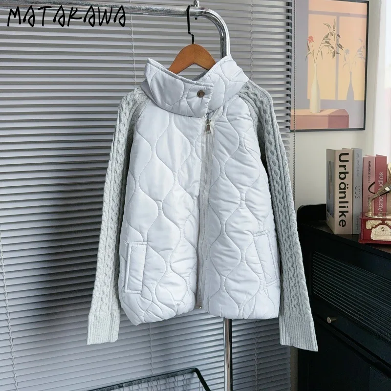 

Matakawa Fake 2 Pieces Autumn Winter Jackets Woman Stand Collar Thick Warm Parkas Coats Korean Fashion Solid Abrigos De Mujer