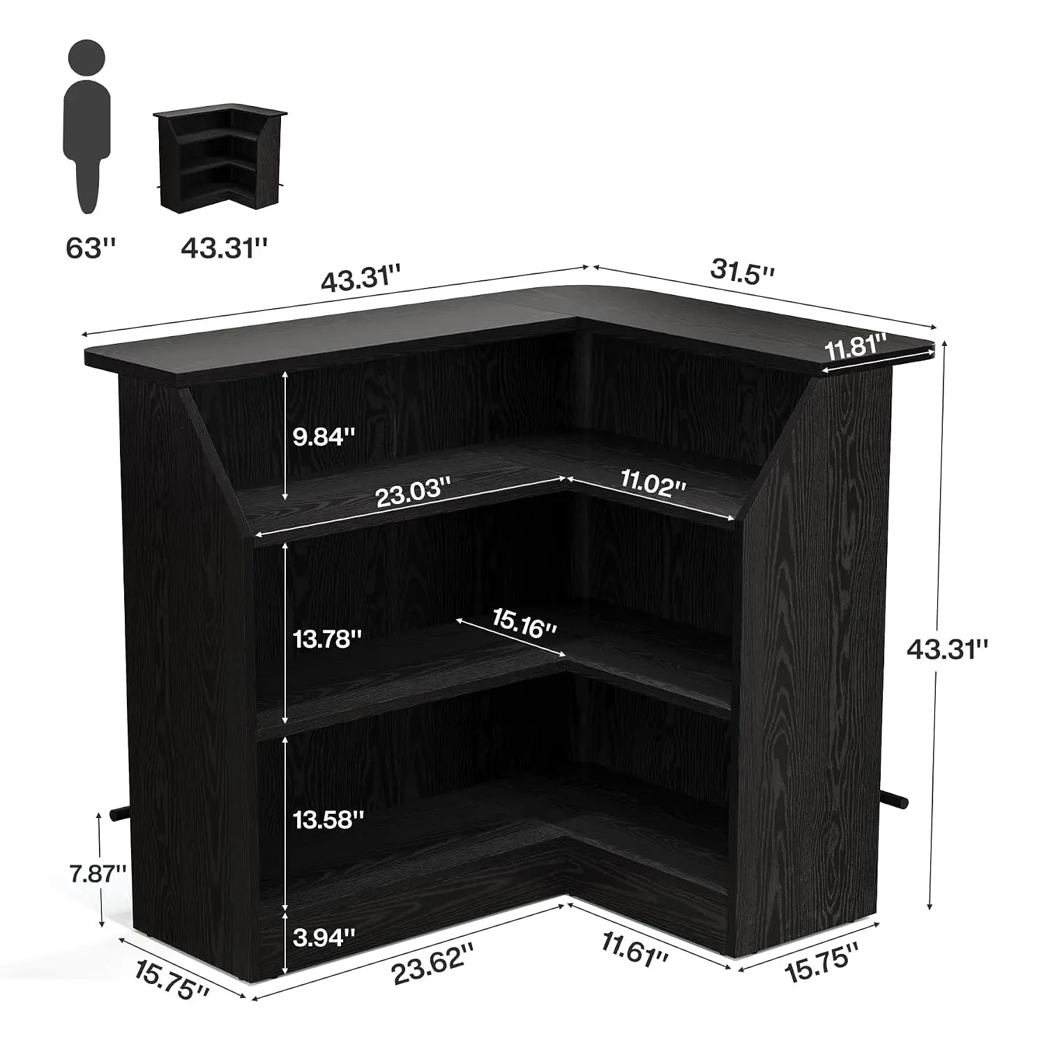 L Shaped Bar Table 4-Tier Storage Shelf Home Pub Unit, Customized