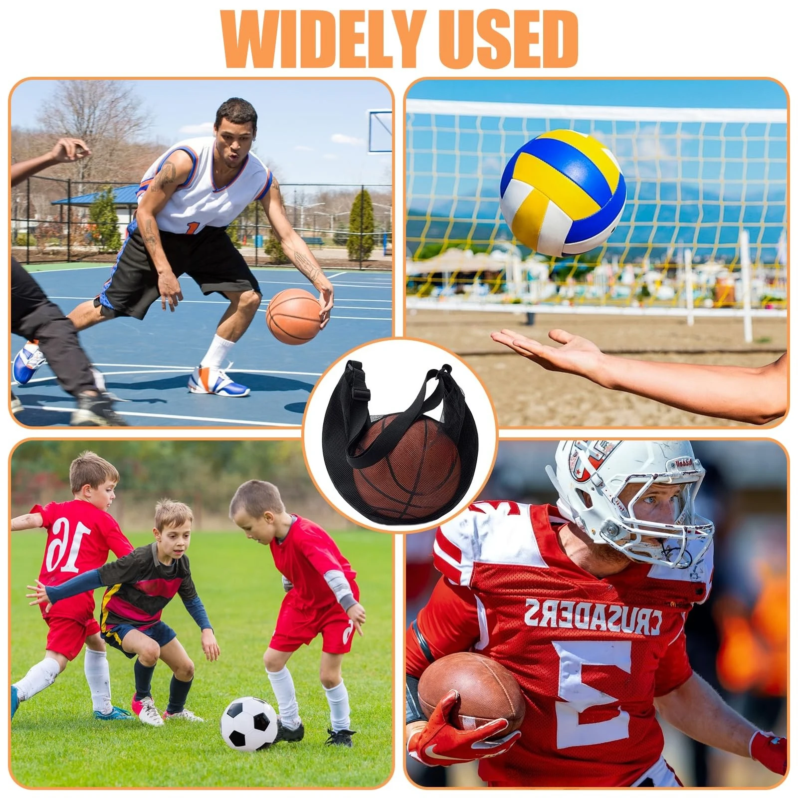Anti-Tear Mesh Single Ball Bag 1/2Pcs Fits Size 7 Basketball Soccer Volleyball Crossbody Carrier With Adjustable Strap & Zipper