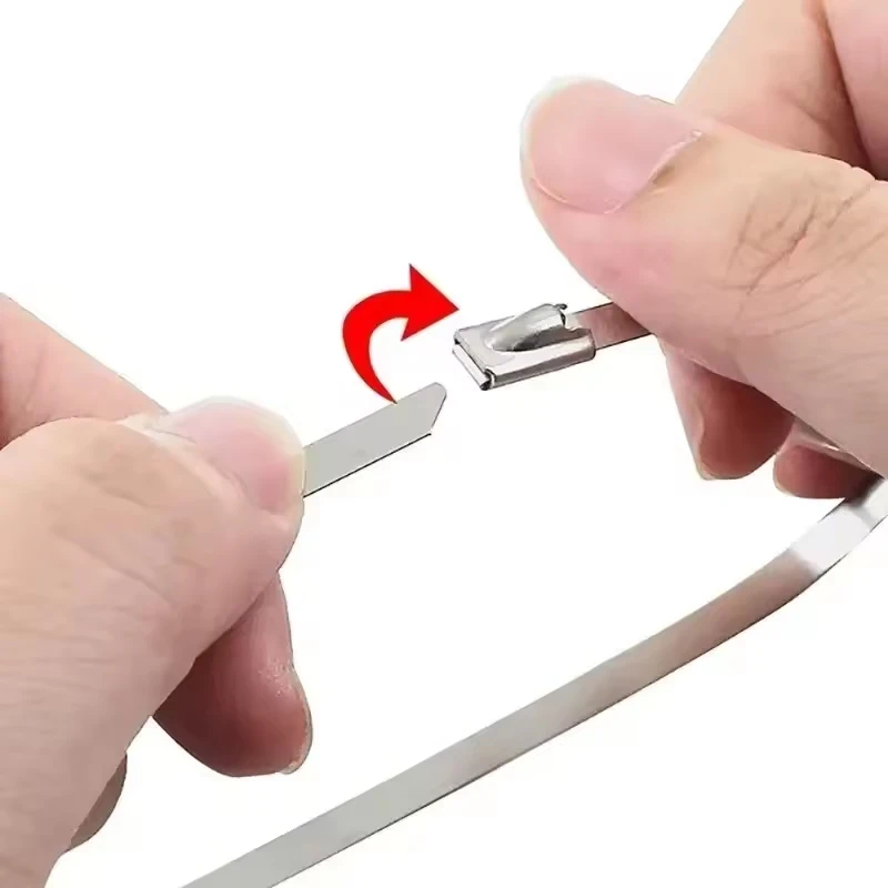 100 Pes 4.6mm 304 Stainless Steel Metal Cable Ties Multifunctional Self-Locking Cable Ties Zip Exhaust Wrap Coated Locking image 5