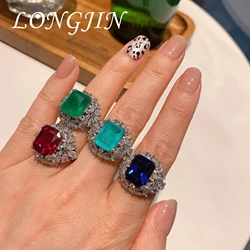 Charms Retro 10*12mm Paraiba Ruby Emerald Adjustable Opening Engagement Ring Elegant Women for Party 2022 Jewelry Friends Gift