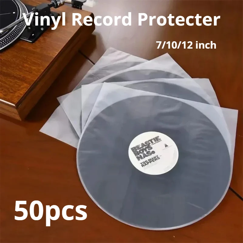 50Pcs Vinyl Record Protecter 7 10 12 inch LP Record Bags Anti-Static Record Sleeves Outer Inner Plastic Clear Cover Container